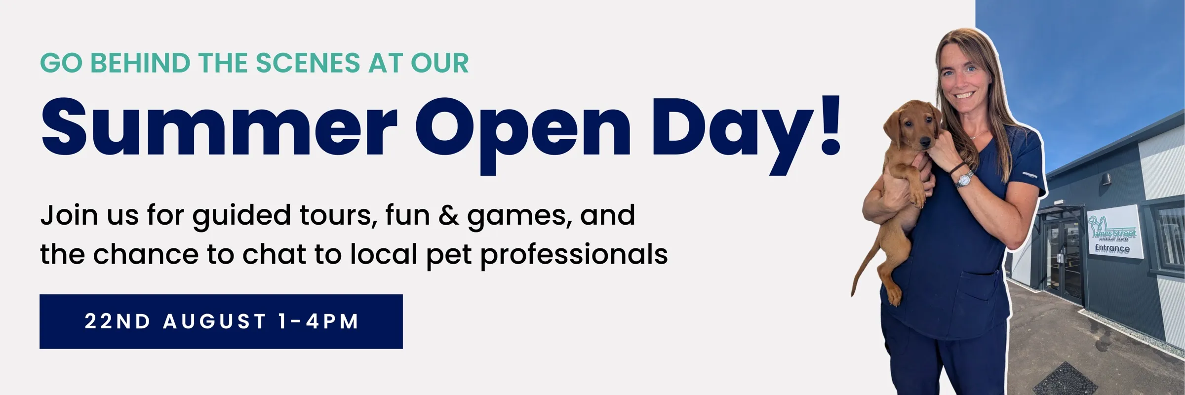 Go behind the scenes at our Summer Open Day. Join us for guided tours, fun and games, and the chance to chat to local pet professionals. 22nd August, 1-4pm.